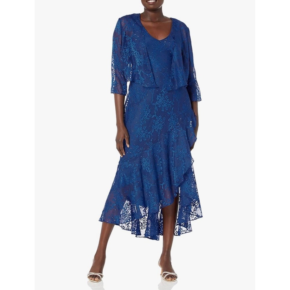 Alex Evenings‎ Women's Sleeveless Printed Chiffon Midi Spring/Summer Size 6 Blue